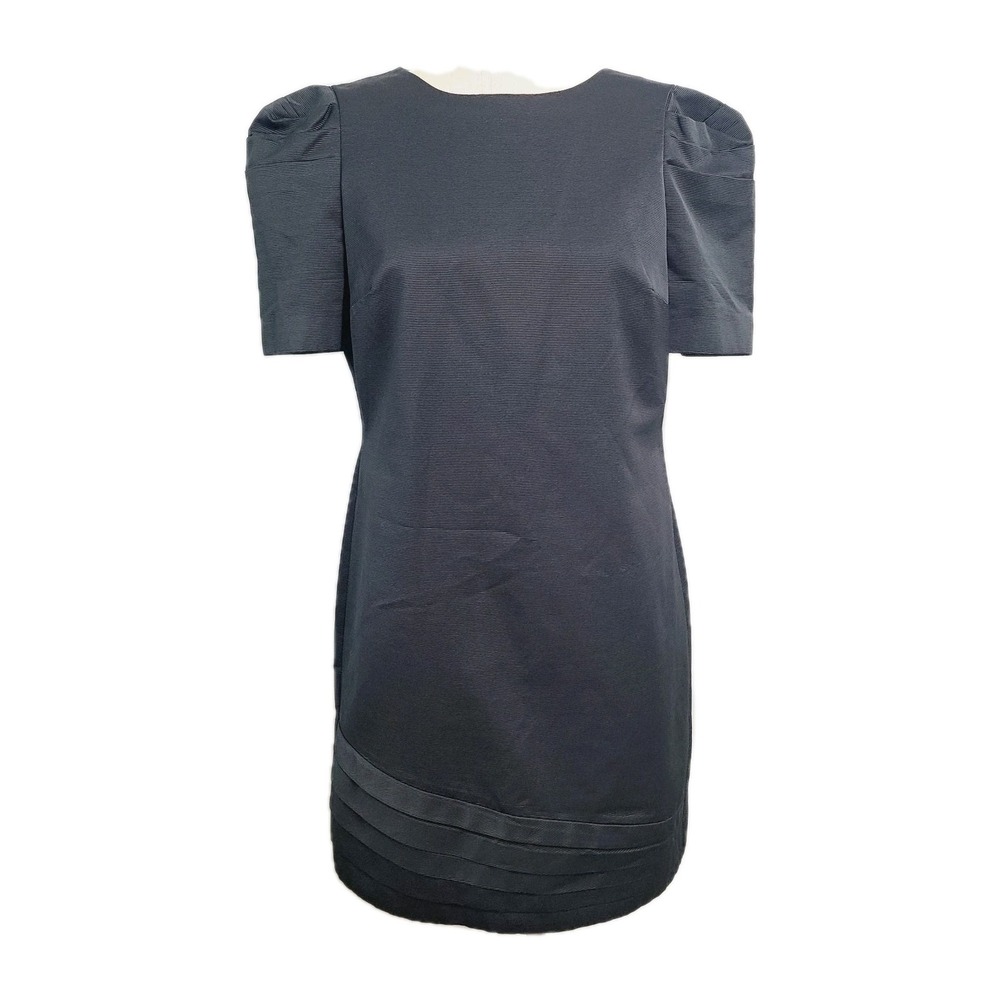Reiss Puff-Sleeve Black Mini Dress Pleated Hem Minimalist Party‎ Womens 8